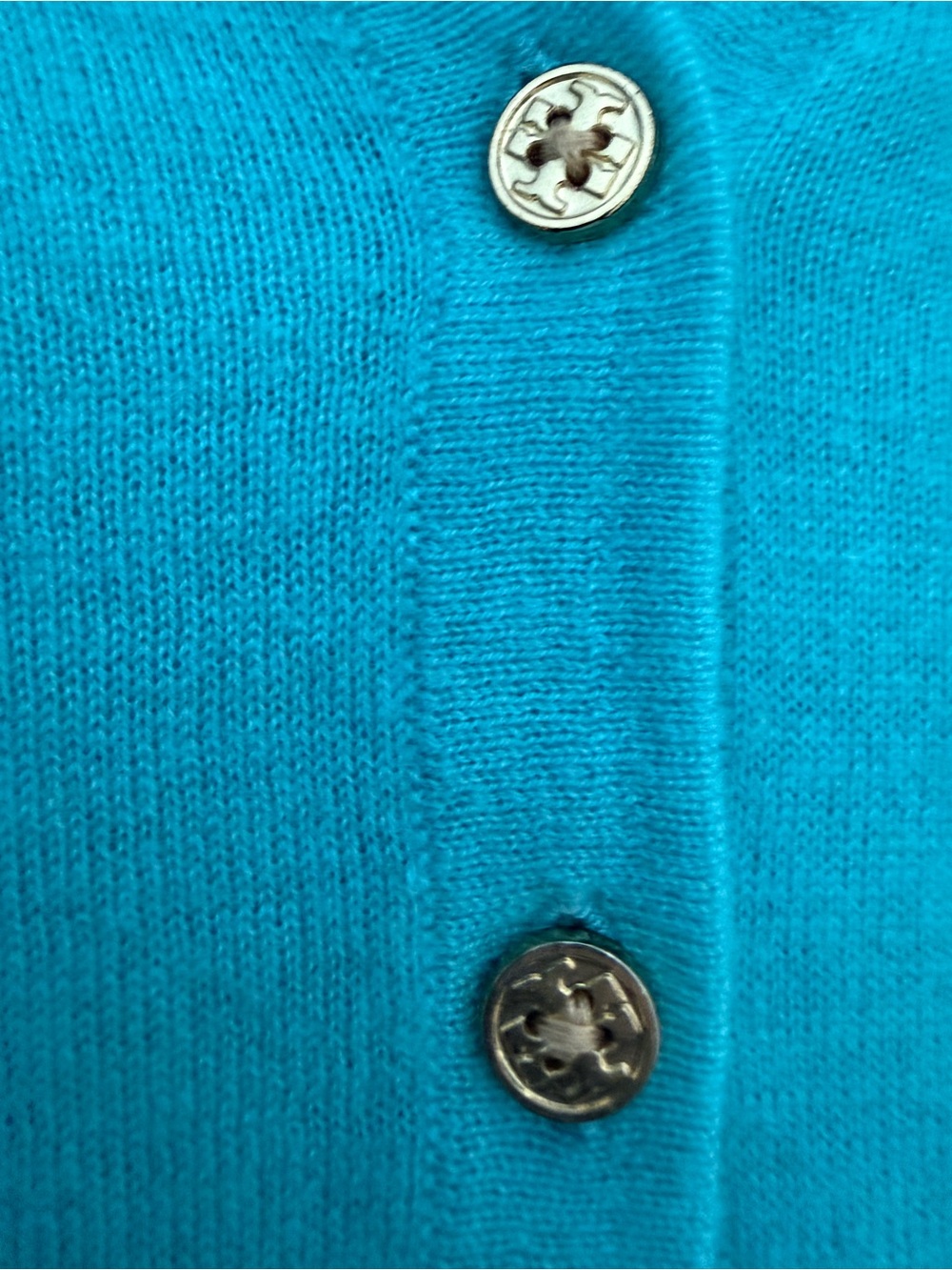 Tory Burch Cashmere Cardigan Gold Logo Buttons Tiffany Blue Size Small - Picture 7 of 13